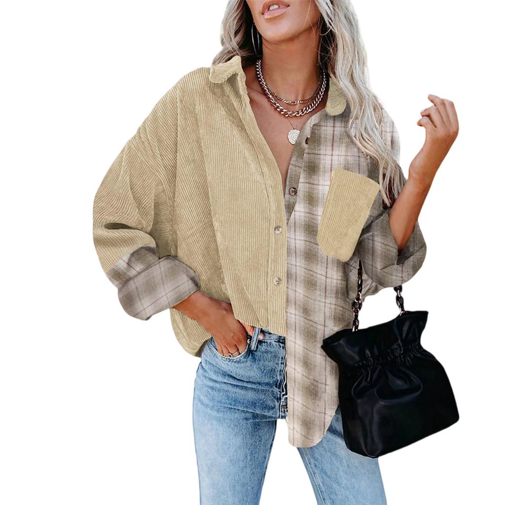 Women's Plaid Shirt Long Sleeved Loose Pocket Shirt Jacket