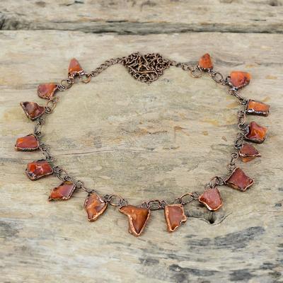 Collier en cornaline brute, collier en cuivre électroformé, collier à chaîne réglable, collier fait main, bijoux électroformés pour cadeau