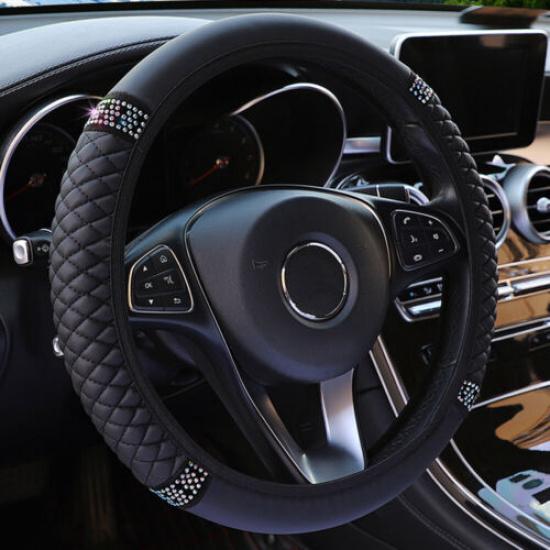 PU Leather Diamond Car Steering Wheel Cover 15  /38cm Universal Car Accessories