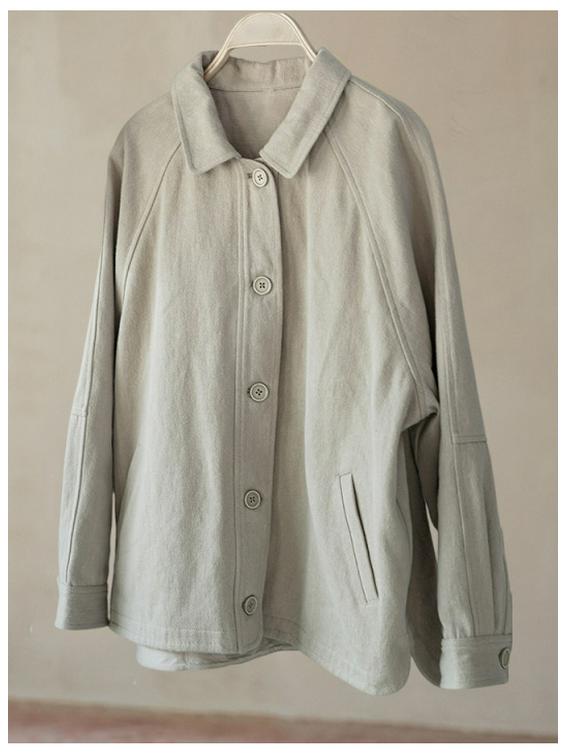 Women's Autumn Cotton Linen Short Cardigan with Raglan Sleeves