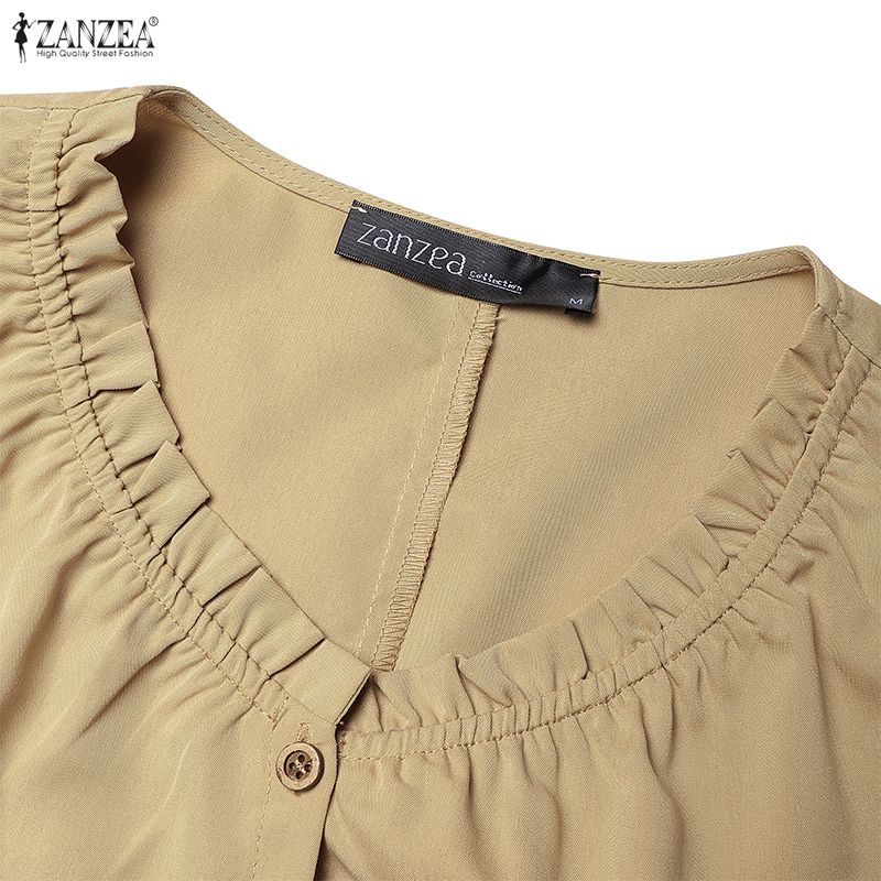 ZANZEA Women Daily Casual V-Neck Solid Color Summer Short Sleeve Dress