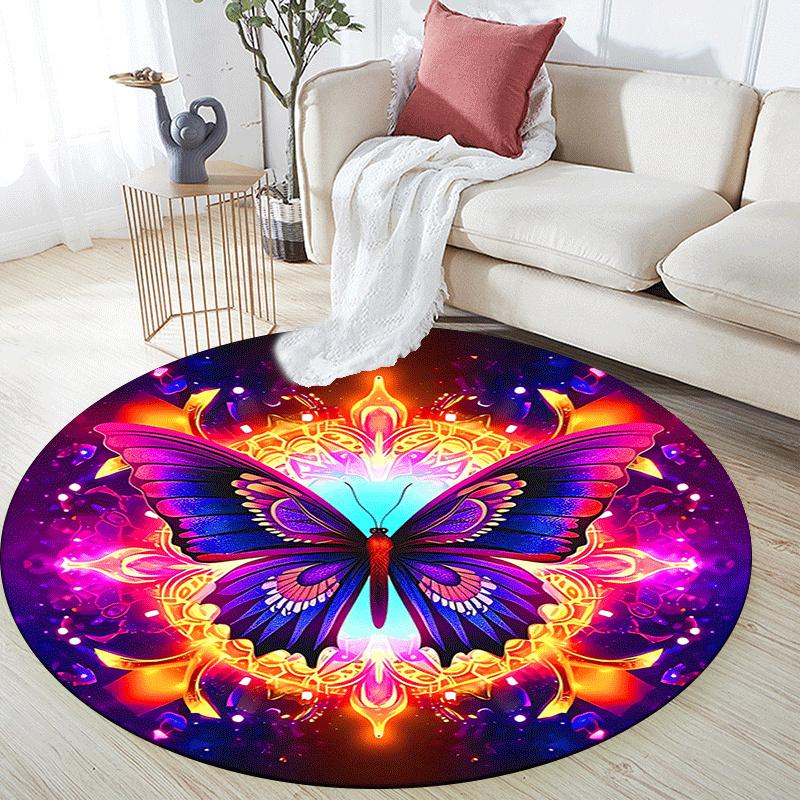 1pc Soft, Absorbent & Non Slip Purple Butterfly Round Rug Soft Circle Rug for Living Room & Bedroom Decor, Chair Mats, and Unforgettable Hom