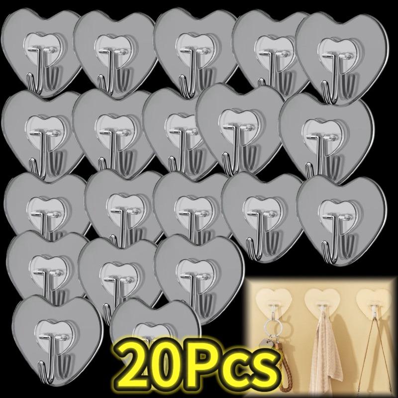 Heart Shape Transparent Hook Non Punching Plastic Love Hangers Holder Self Adhesive Key Towel Multi-Purpose Hook Wall Key Holder