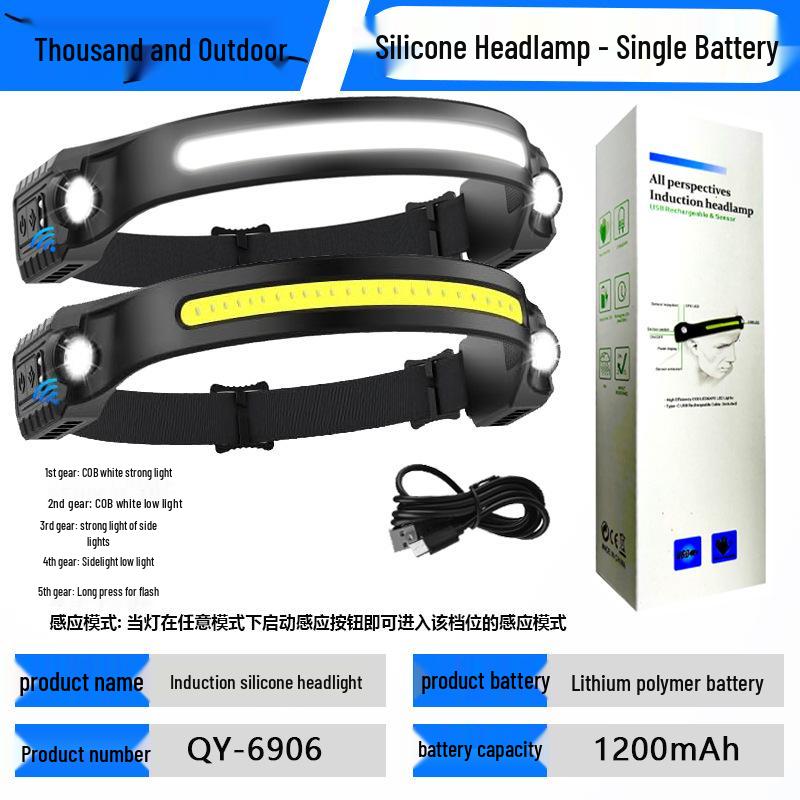 Rechargeable Silicone Adjustable COB Headlamp for Running, Cycling, and Camping