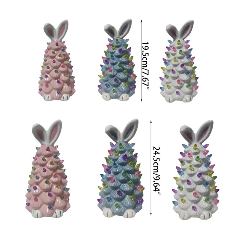 Easter Decoration White Pottery Rabbit Figurines Led Glowing Animal Ornament Rabbit Tree Crafts for Easter Party Decor