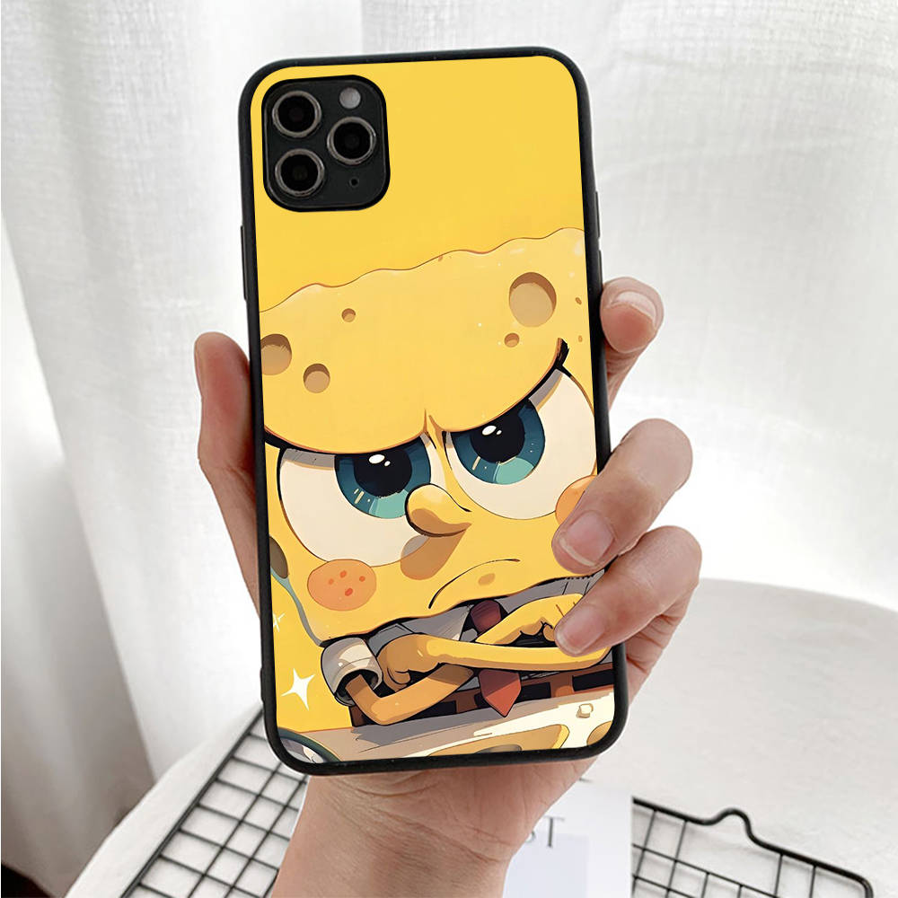 Carcasă pentru iPhone 16 15 Plus 14 13 12 11 Pro 8 7 6S 6 SE 5S X XR XS Max Realme C30 C33 C31 9I Negru Sofe Cover SI40 Drăguț SpongeBob