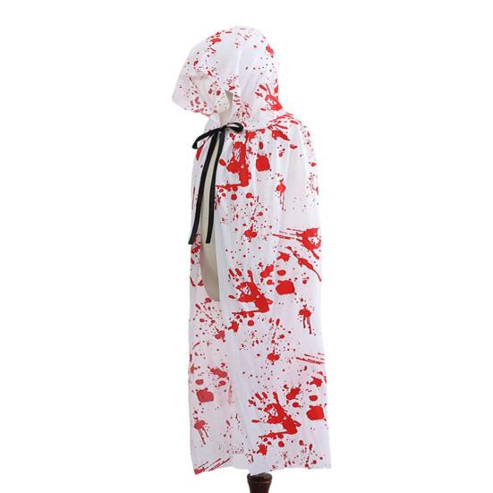 Halloween Cloak Long Hooded Cape with Blood Spider Web Print for Kids Adults Halloween Party Dress Up Accessory for Performance Cosplay Masquerade