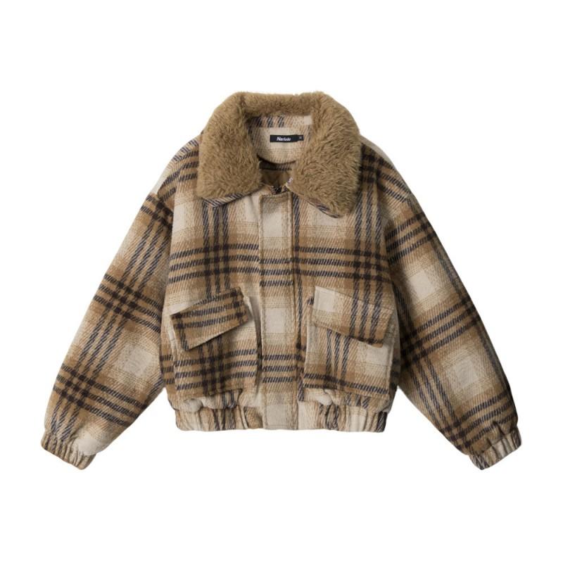 Womens Plaid Cotton Puffer Jacket With