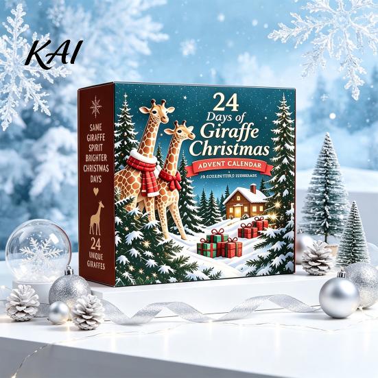 Holiday Mantel Decor 24 Days Giraffe Christmas Advent Calendar, 2D Acrylic Figure Countdown Day Collectible Animal Ornaments for Xmas Tree, Home Party