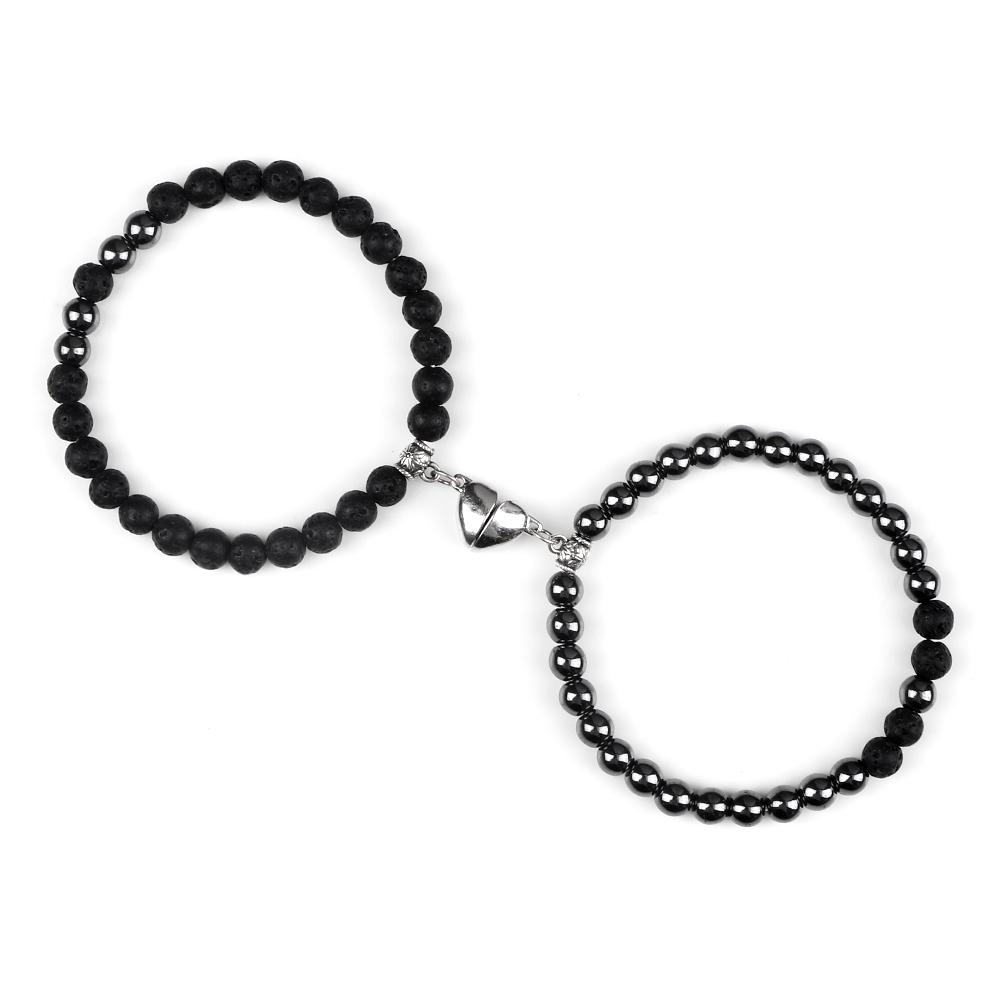2Pcs/Set Couple Magnet Heart Shape Pendant Bracelets 6MM Malachite Tiger Eye Bangles Love Relationship Pulsera Jewelry Gift New