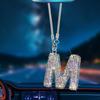 A Shape Bling Crystal Pendant Car Accessories for Women, Hanging Cute Rhinestone Rear View Mirror Accessories, Charm Interior Car Decorations for