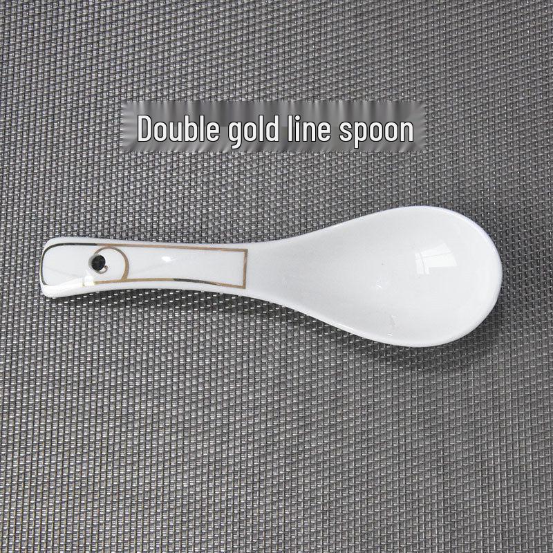 Gold-Rimmed Ceramic Soup Teaspoon - Versatile for Stirring, Eating, and Serving