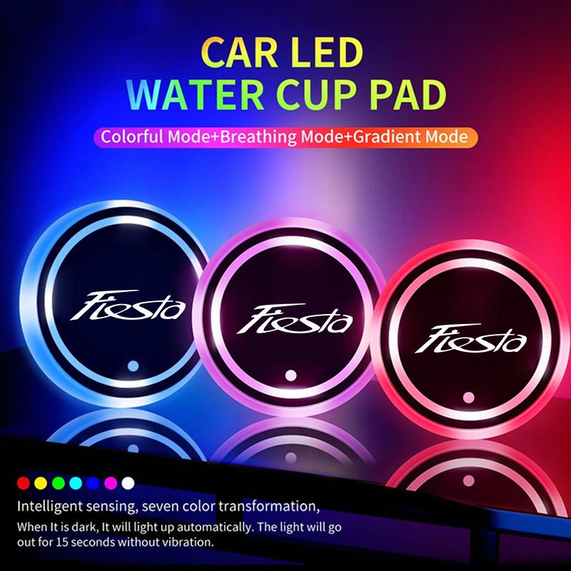 Car LED Water Cup Pad Anti-slip Pad Mats For Ford C-MAX EXPEDITION Fiesta FIGO FLEX GALAXY GT KA RANGER Raptor S-MAX TRANSIT