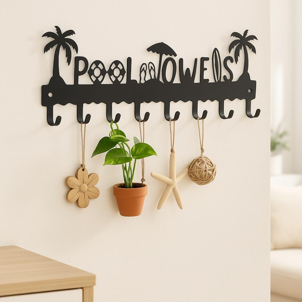 """POOL TOWERS" Metallwandkunstschild Tropischer Kokosnussstrand Modern Minimalistisch Heimdekoration Wohnzimmer Schlafzimmer Badezimmer Wasserdicht Rostfrei Hängendes Geschenk"""