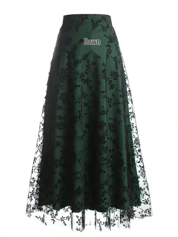 Elegant Floral Mesh A-line High-waisted Skirt for Women