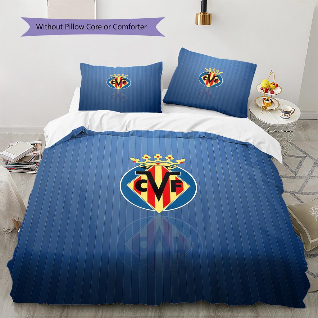 Villarreal Club de Fútbol Pattern Bedding Quilt Set Home Decoration Gift (1 * duvet cover + 2 * pillowcase without core)