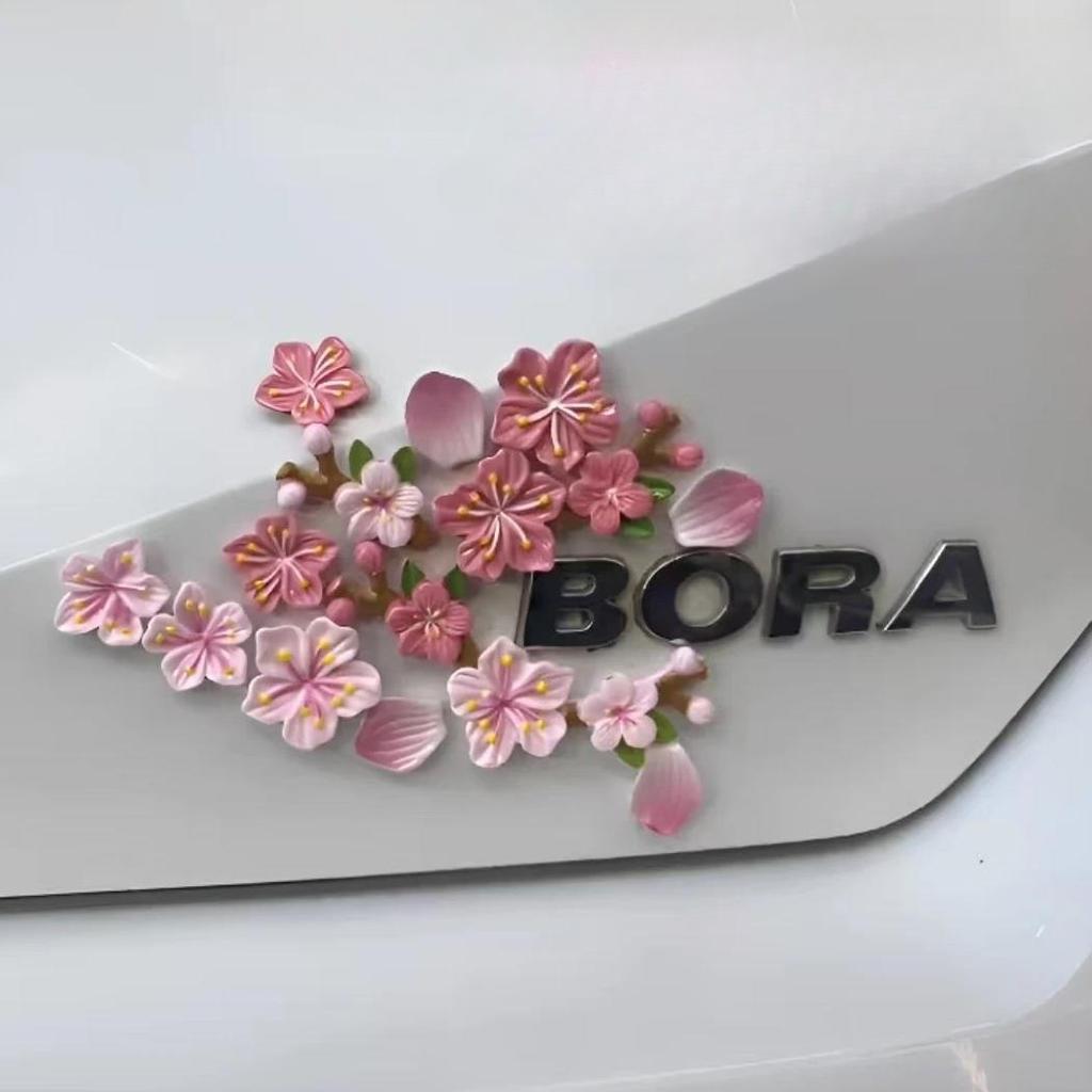 32 Pcs 3D Peach Blossom Car Sticker Resin Flower Decoration Sticker DIY Self adhesive Lifelike Decal for Motorcycle Car Scooter