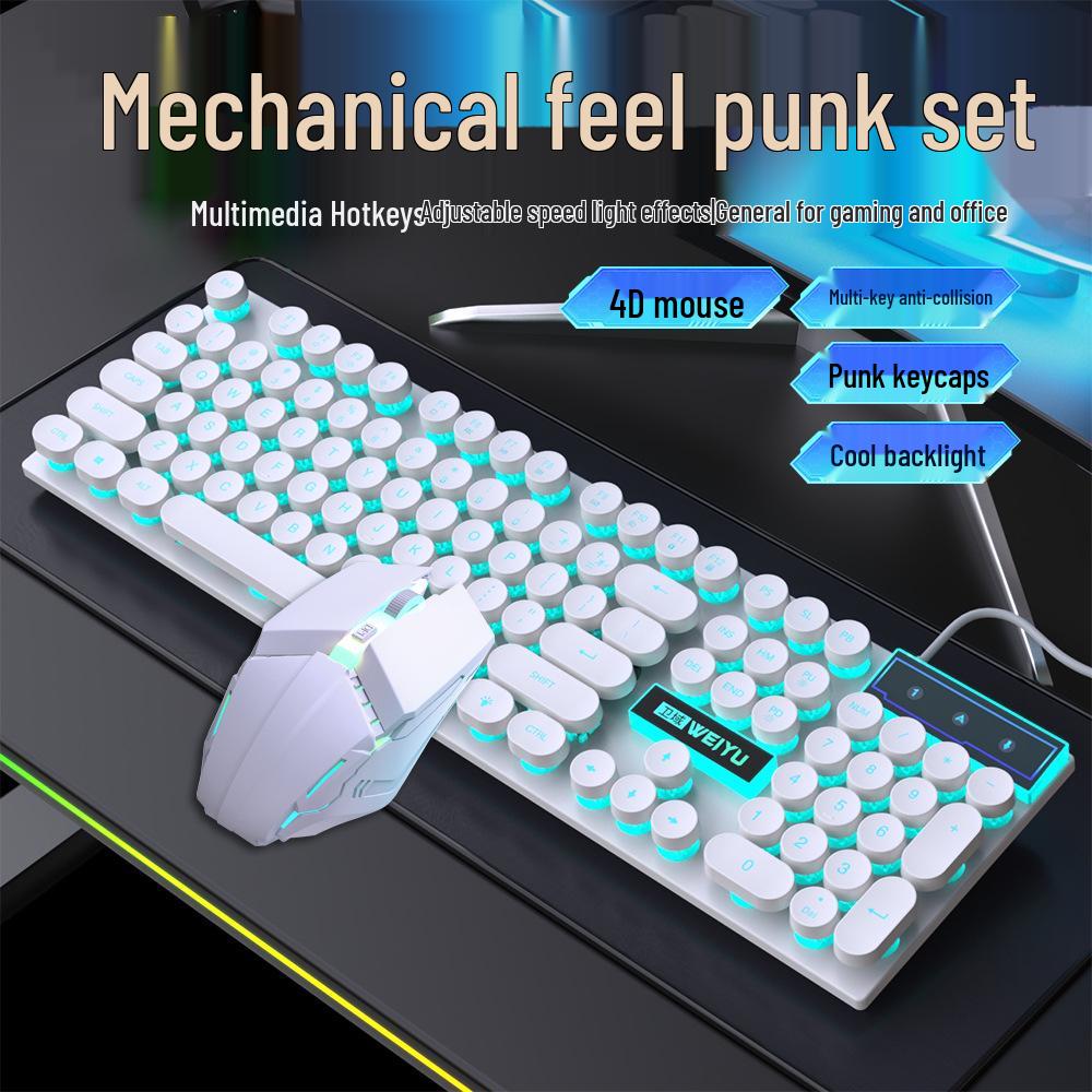 Retro Punk Mechanical Wired Keyboard & Mouse Set for Gaming and Office