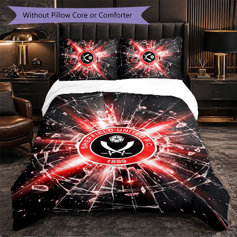 Sheffield United Football 3 Piece Bedding Set Soft Duvet Cover Set with Pillowcases Printed Bedroom Decor Set for Home