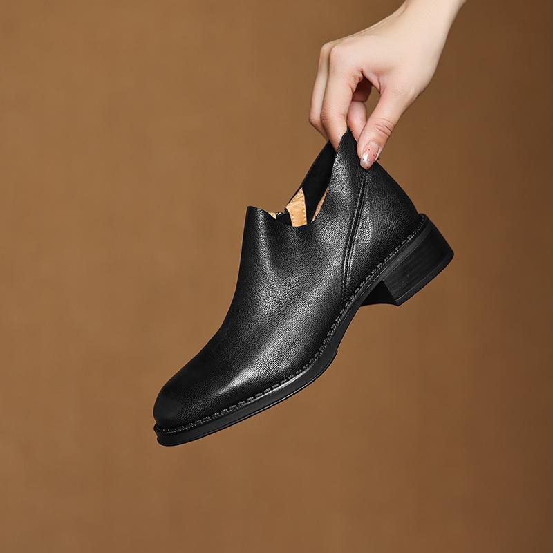 Fashion 2025 New Autumn/Winter Women Boots Round Toe Heel Women Shoes Ankle Boots Modern Boots Ladies Shoes Retro Genuine Leather