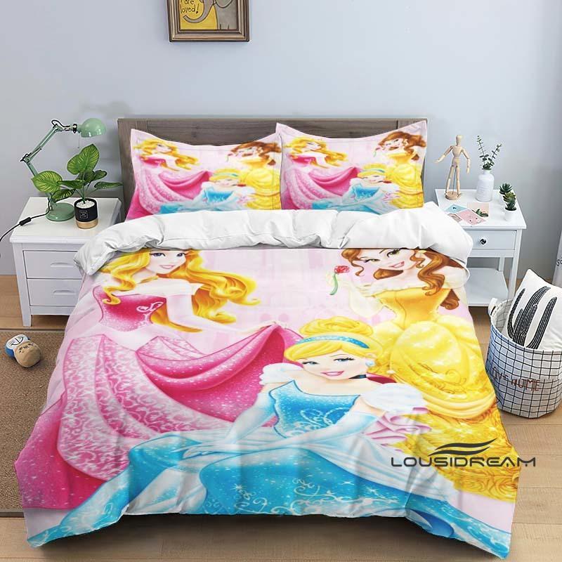 1pcDisney Princess 3D Printed Duvet Cover and Pillowcase Bedding Set, Suitable for Single, Double, King, and Queen Beds.