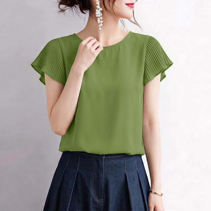 ZANZEA Blusa da donna casual a girocollo, tinta unita, manica corta larga