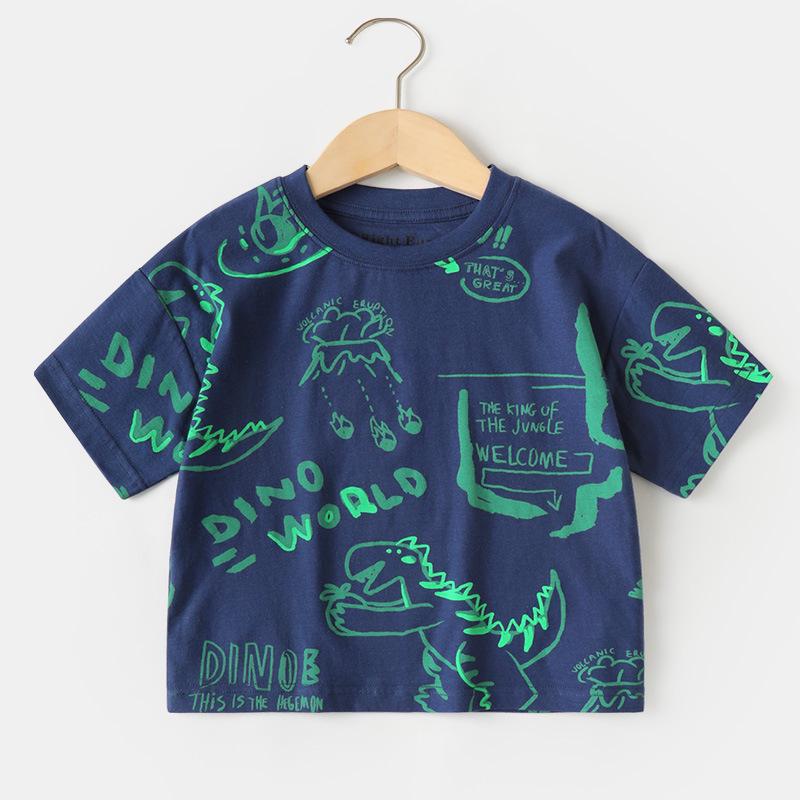 

Мальчиковая футболка из чистого хлопка с коротким рукавом - Летняя мода для детей (Возраст 1-3 года) 140 cm синий