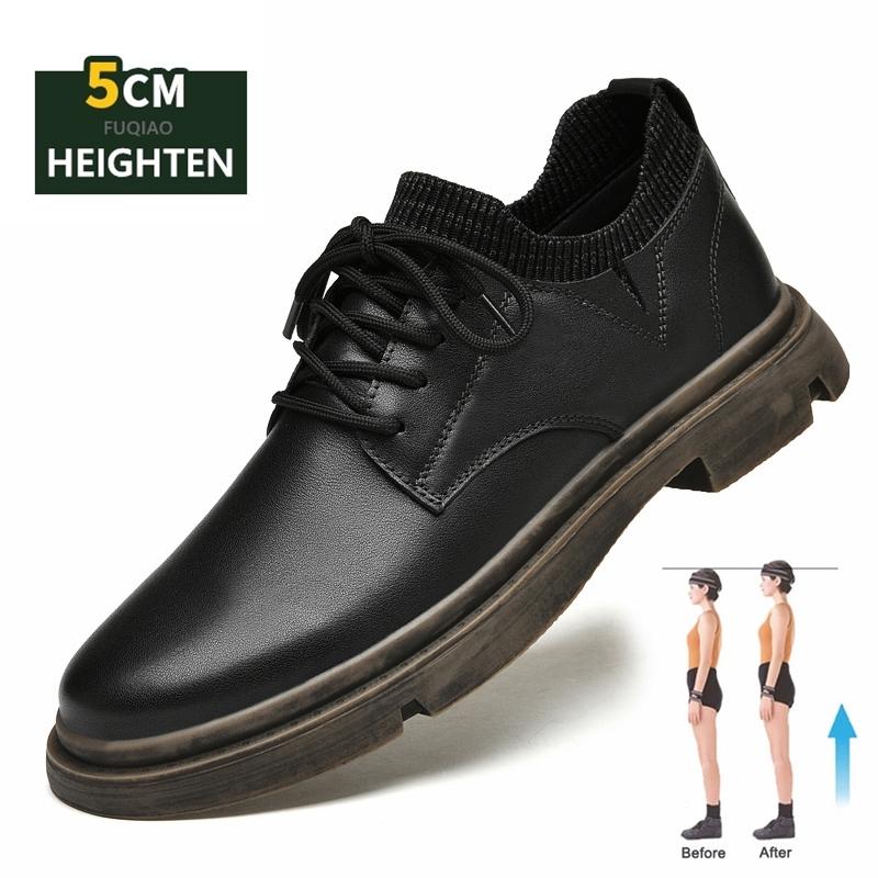 Men's Cow Leather 5cm Height Increase Business Casual Dress Elevator Shoes Comfortable Office Work Formal Shoes for Men Loafers