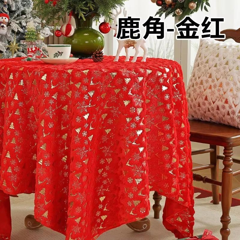 Christmas Tablecloth White Snowflake Atmosphere Tablecloths Festival Party Decoration Table Round Table Fabric for Home Use
