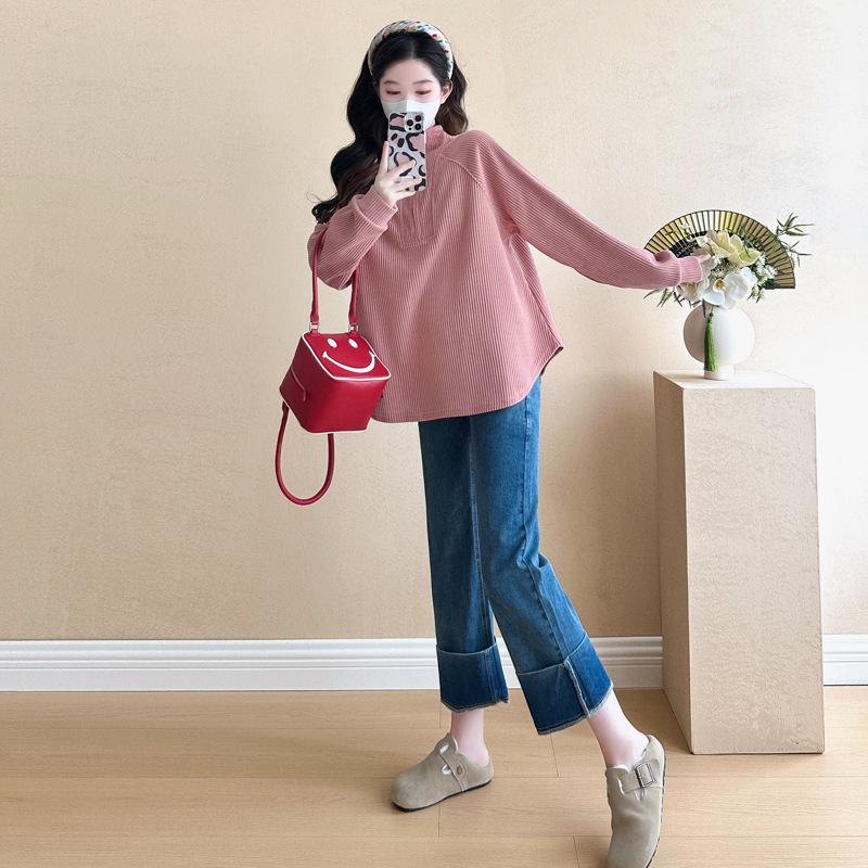 

2025 New Autumn/Winter Maternity Half-Zip Stand Collar Solid Color Loose Hoodie XL