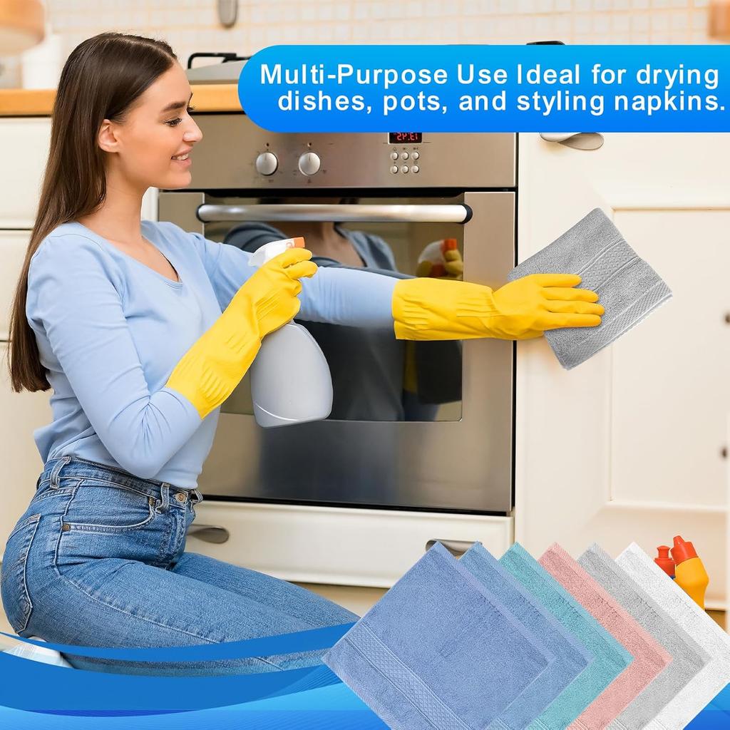 6 Pack 100% Cotton Wash Cloth, 13x13 Inch Highly Absorbent and Soft Feel Fingertip Towels, Machine Washable Washcloths for Bathroom, Gym, Hotel, Spa