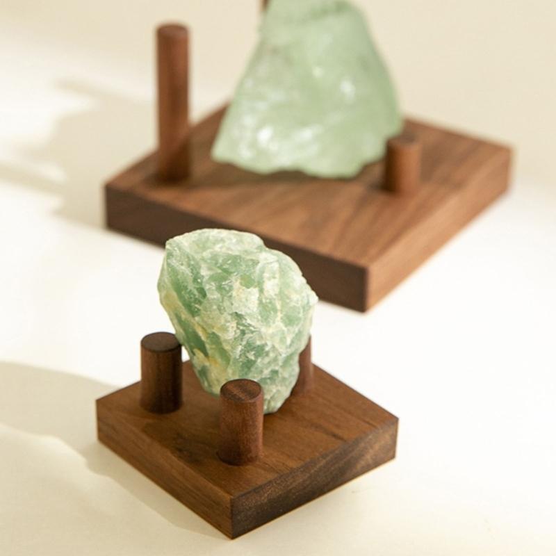 Natural Wooden Display Stand With 3 Peg Rock Holder Square Base For Home Decors And Collectibles Minerals Agates Holder