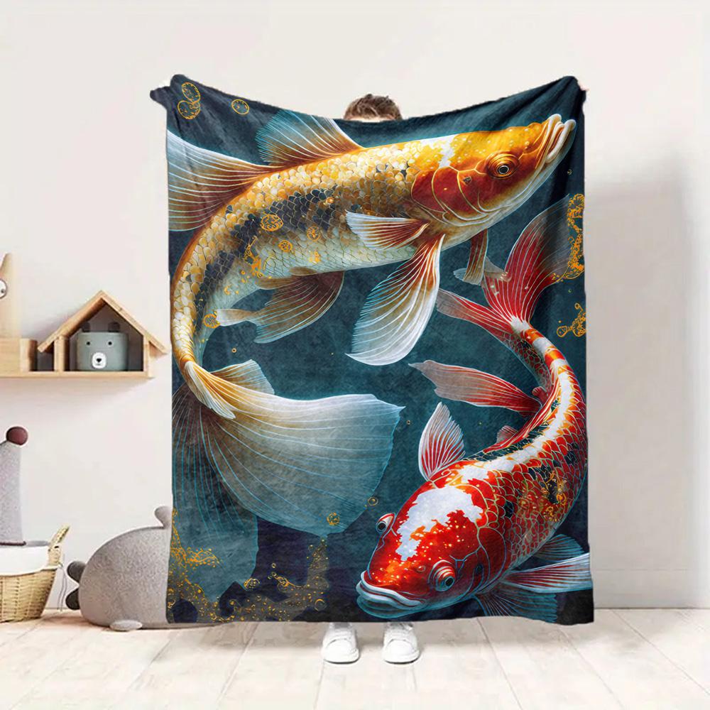 Koi Fish Flannel Blanket Throw Blanket Soft Warm Sofa Bed Camping Car home Decor Unique Christmas Gift C9302674