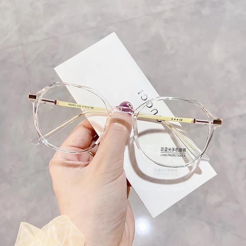 Computer Plano Reading Glasses Frame for Women Men Anti Blue Light Round Eyewear Blocking Eyeglasses Optical Polygon Spectacle