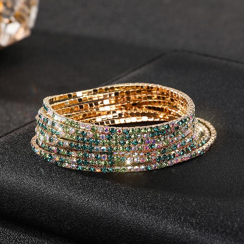 Diamond Elastic Bracelet Color Zircon Rhinestone Claw Chain Crystal Bracelet Gemstone Full Diamond Jewelry