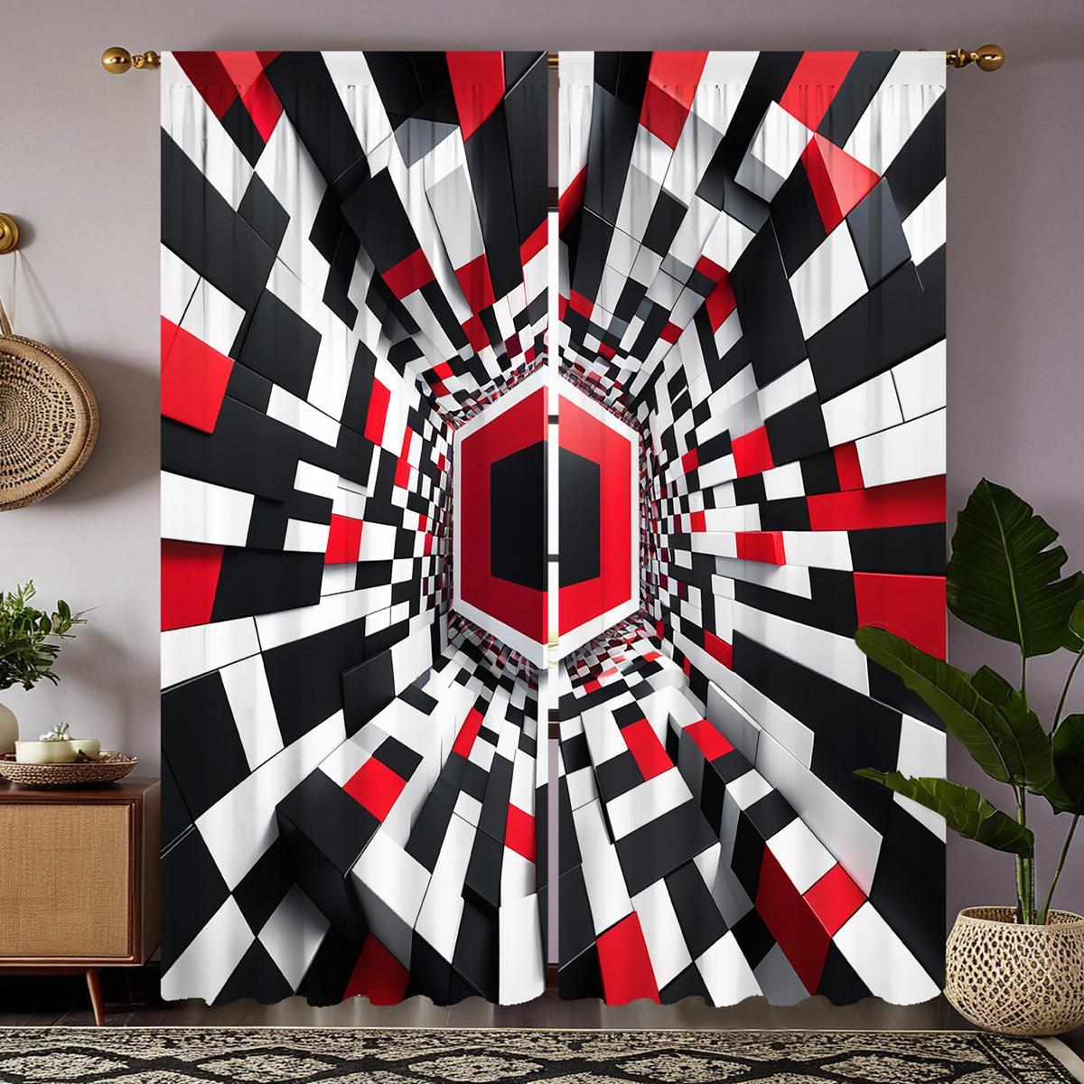 

2шт HD цифровые черно-белые трехмерные черно-белые шевронные шторы для украшения дома, стиль украшения li W52H63inchW132H160cm