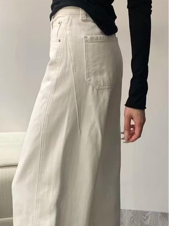 Women's Retro Coffee Curved Leg High-Waist Wide-Leg Jeans - Loose Fit, Slimming, Versatile, Perfect for Spring & Autumn