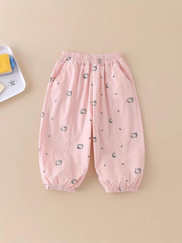 Summer 2026 Girls' Mosquito Repellent Cat Print Casual Pants