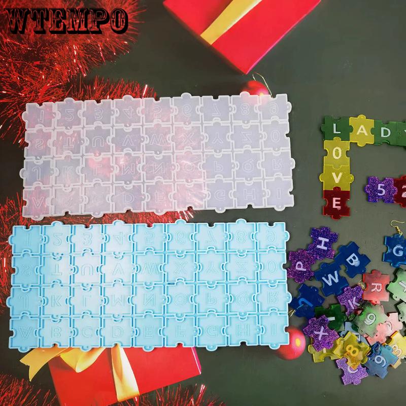 WTEMPO 2PCS Blue & White DIY Letter & Number Silicone Molds Word Puzzle Molds Creative Handicrafts Making Molds