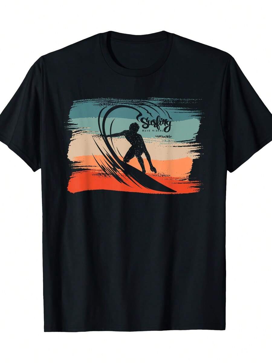 Beach surfing print unisex crew neck short-sleeved T-shirt S