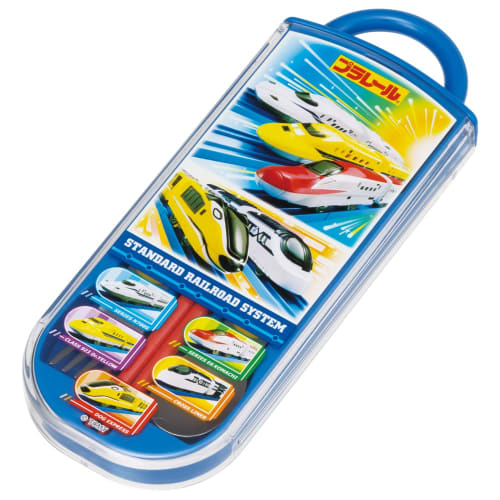 Skater Lunch Box Trio Set Chopsticks Spoon Fork Plarail 24 For Children Antibacterial Treatment Easy to Open Sliding Type Made in Japan TACC2AG-A