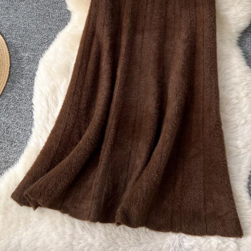 Autumn Winter Women French Elegant Knitted Long Midi Slim Bodycon Fishtail Skirt