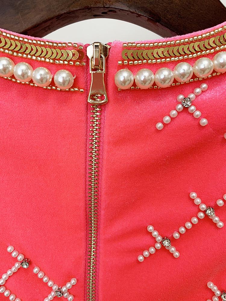 2025 Gold Velvet Long-Sleeve Dress with European & American Heavy Embroidery, Sequins, and Beaded Details