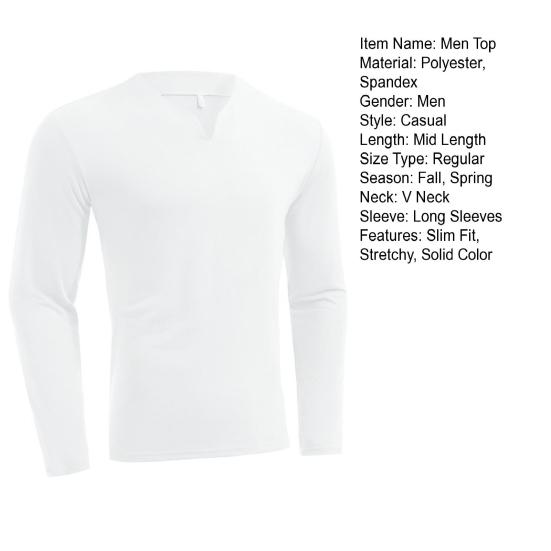 Autumn Spring Men Sport Top Slim Fit V Neck Pullover Stretchy Long Sleeves Pure Color Mid Length Fitness Exercise Daily Wear Shirt