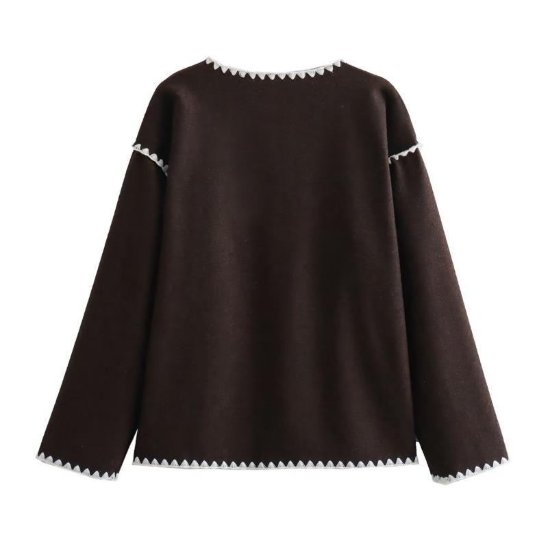 Women Patchwork Pocket Long Sleeve Knit Coat Lady Fashion Single Breasted Cardigan Coats Autumn Winter Female Warm Street Jacket