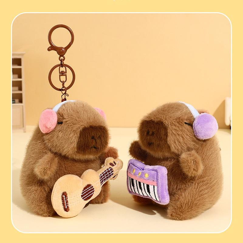 Kawaii Plush Capybara Keychain Pendant Music Band Cartoon Capybara Plush Toy Capybara Plush Doll for Backpacks Accessory Getaway