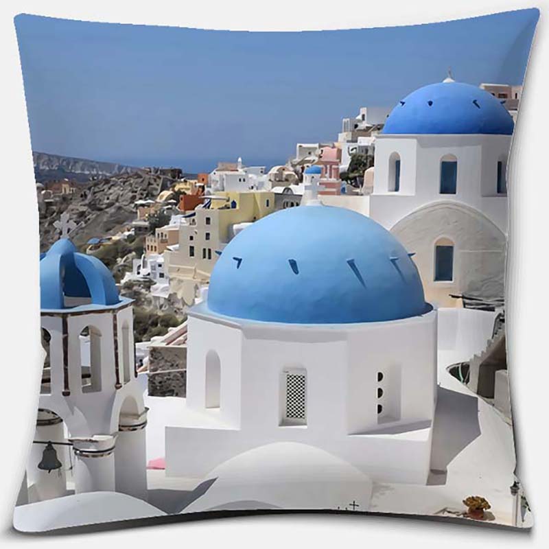 45*45cm Greece Santorini Series Pattern Pillow Square Pillowcase Cushion Cover Home Sofa Textile Pillowcase Home Decoration