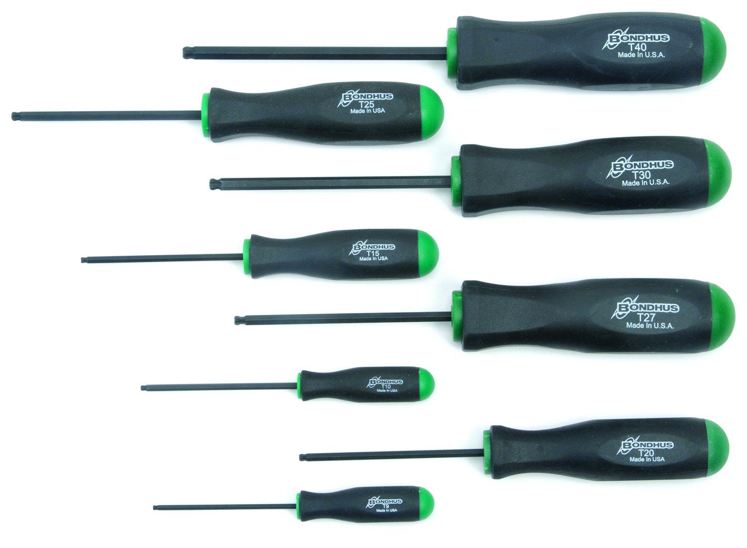 

Ball Point Ball Driver Set Black Dyed 8 Piece Set STX8 [BONDHUS] Torx® Star™ (T9, T10, T15, T20, T25, T27, T30, T40) No.13532