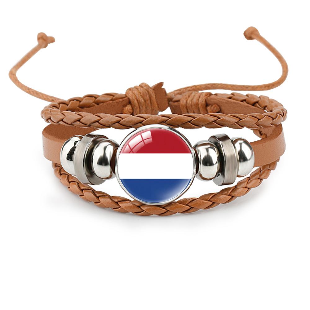World Cup Leather Bracelet National Flag Soccer Match Souvenir  Adjustable Cowhide Woven Bracelet for Men Women,Sports  Fan Accessories