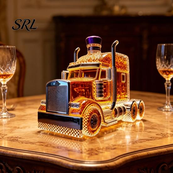 Liquor Storage Truck-Shaped Glass Whiskey Decanter, Vintage Carafes for Spirits, Bottle with Airtight Seal, Home Bar Decor Spirits